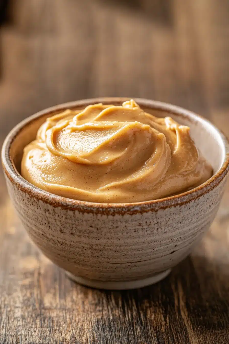Close-up of cookie dough with peanut butter, showcasing a creamy texture and appetizing appearance.