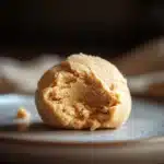 Close-up of cookie dough with visible peanut butter swirls on a clean background.