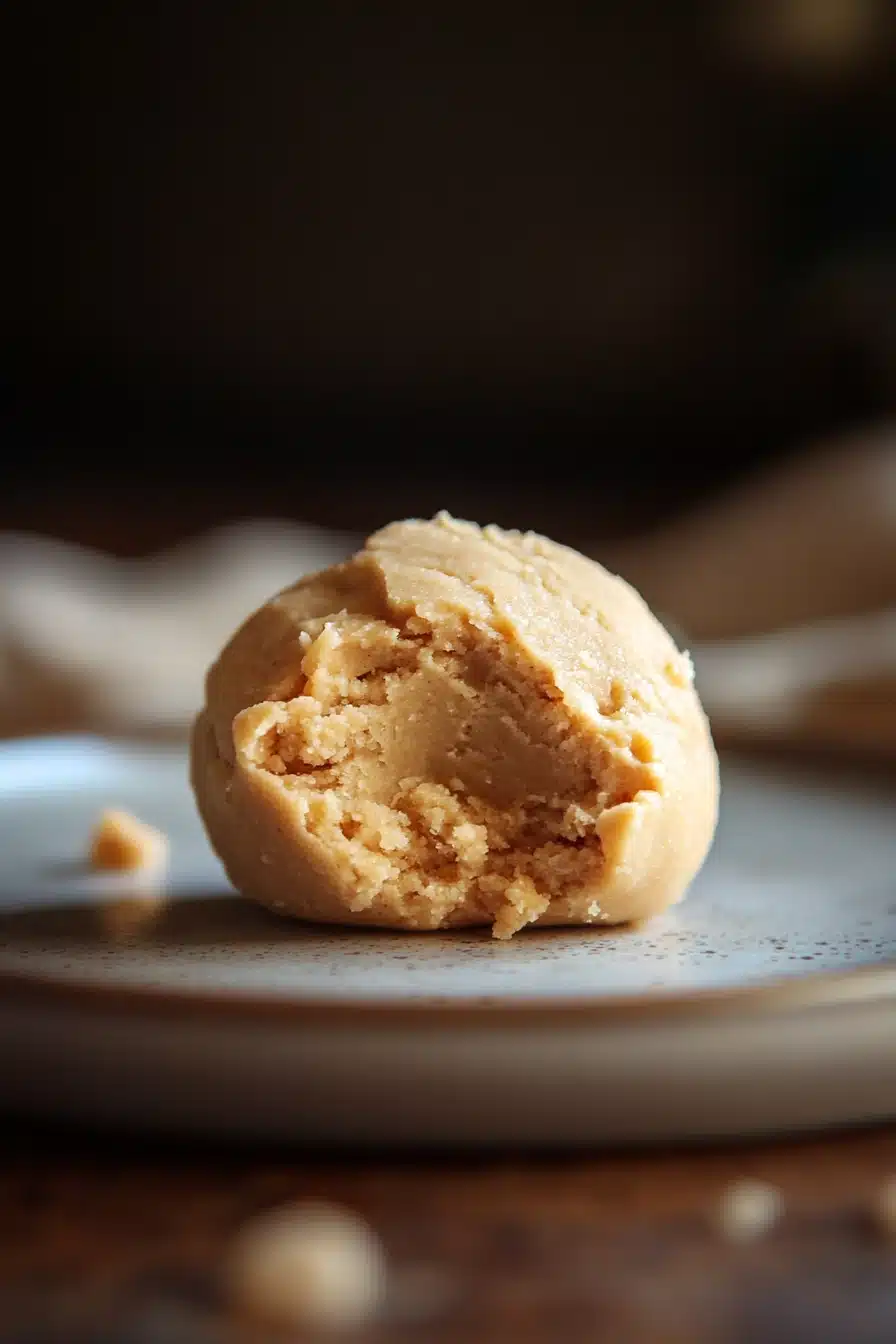 Close-up of cookie dough with visible peanut butter swirls on a clean background.