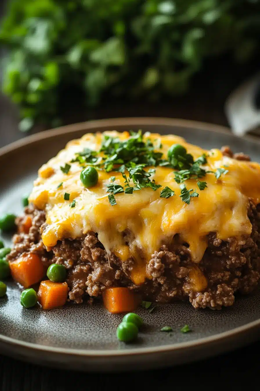 Close-up of a hearty ground beef dinner with rich textures and warm lighting.