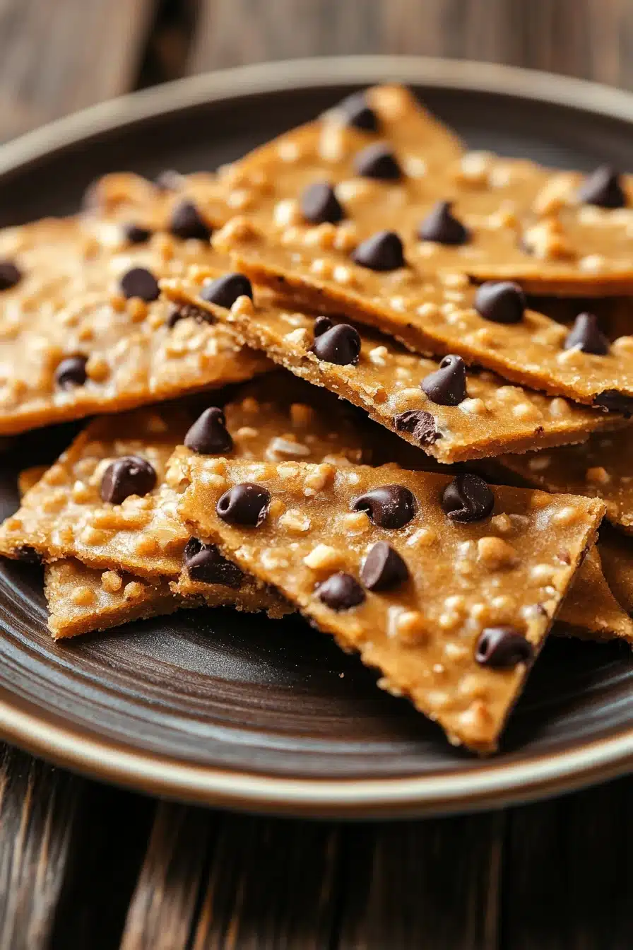 Close-up of crispy cookie brittle with golden edges and a textured surface.