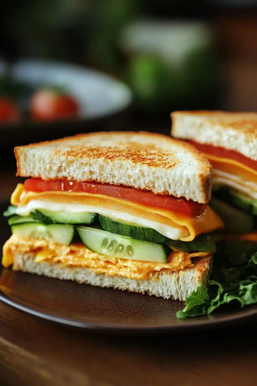 Close-up of a delicious bread sandwich with fresh ingredients on a clean background.