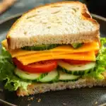 Close-up of a delicious bread sandwich with fresh ingredients