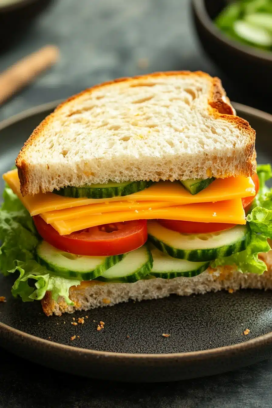Close-up of a delicious bread sandwich with fresh ingredients