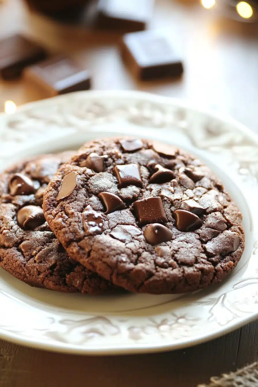 Close-up of a double chocolate cookie with a chewy texture on a clean background