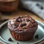 Close-up of double chocolate protein muffin tops by Joy Bauer with a rich, appetizing texture.