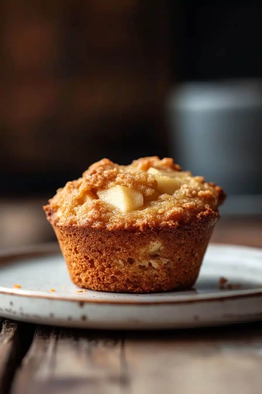 Close-up of gluten free apple muffins with a golden crust on a clean white background.