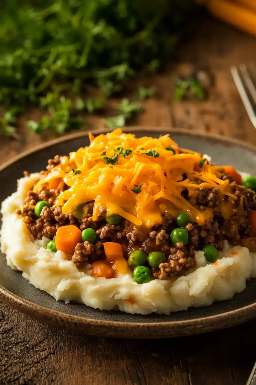 Close-up of a ground beef dinner with vegetables, perfect for kids.
