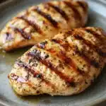 Close-up of a high protein chicken breast dish with bright lighting and clean background