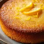 Close-up of a lemon cake with no frosting, showcasing its texture and color.