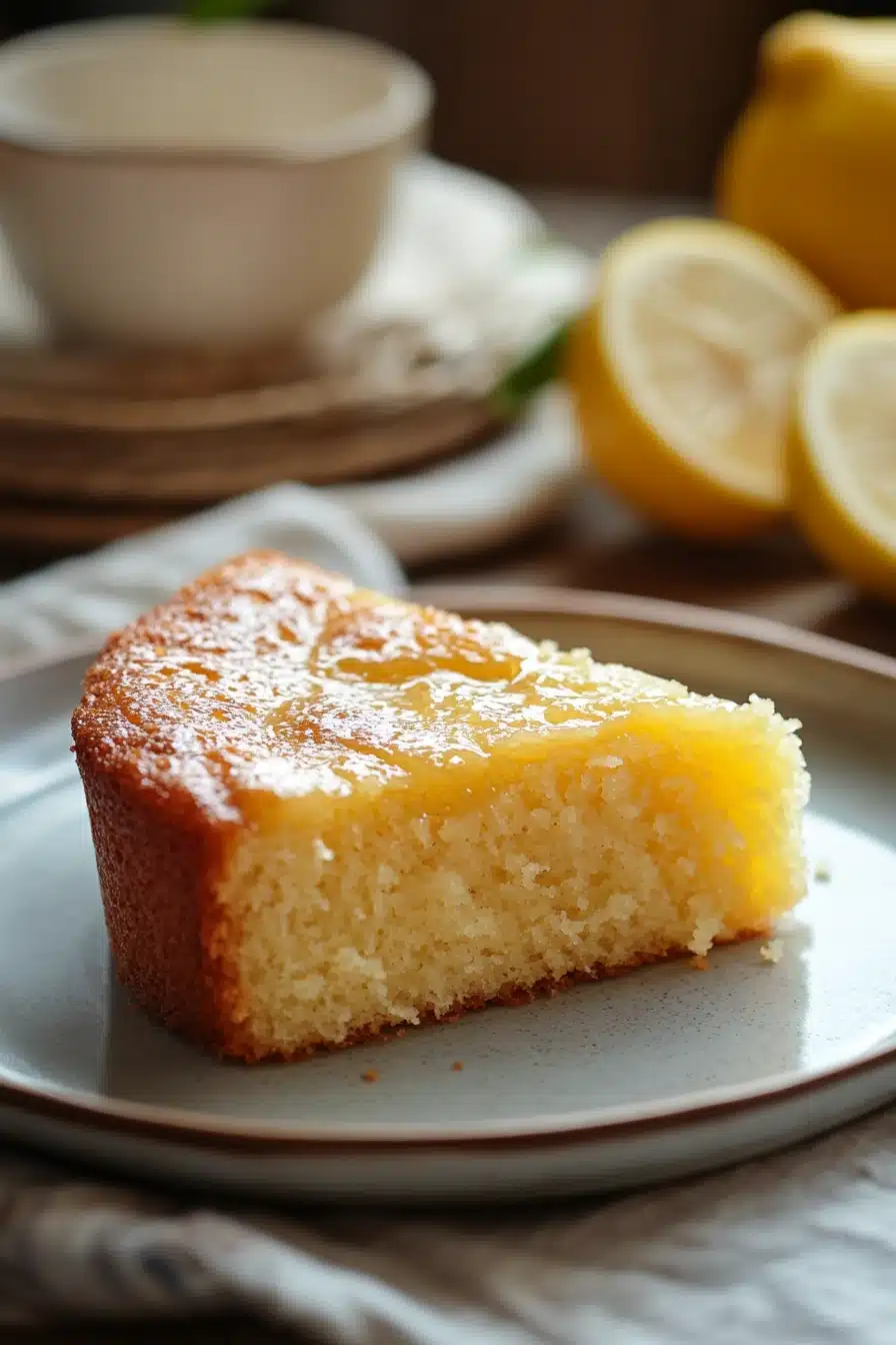Close-up of a lemon cake without frosting, showcasing its texture and vibrant color.