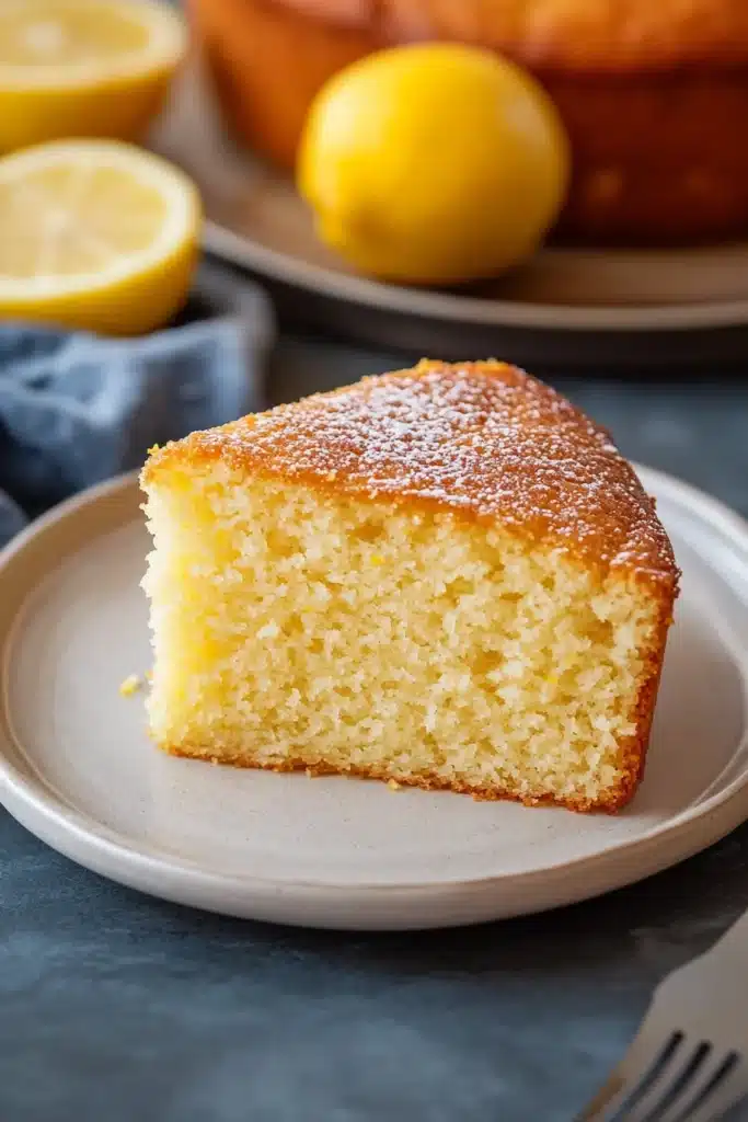 Close-up of a lemon cake with high altitude adjustment, showcasing bright and appetizing textures.