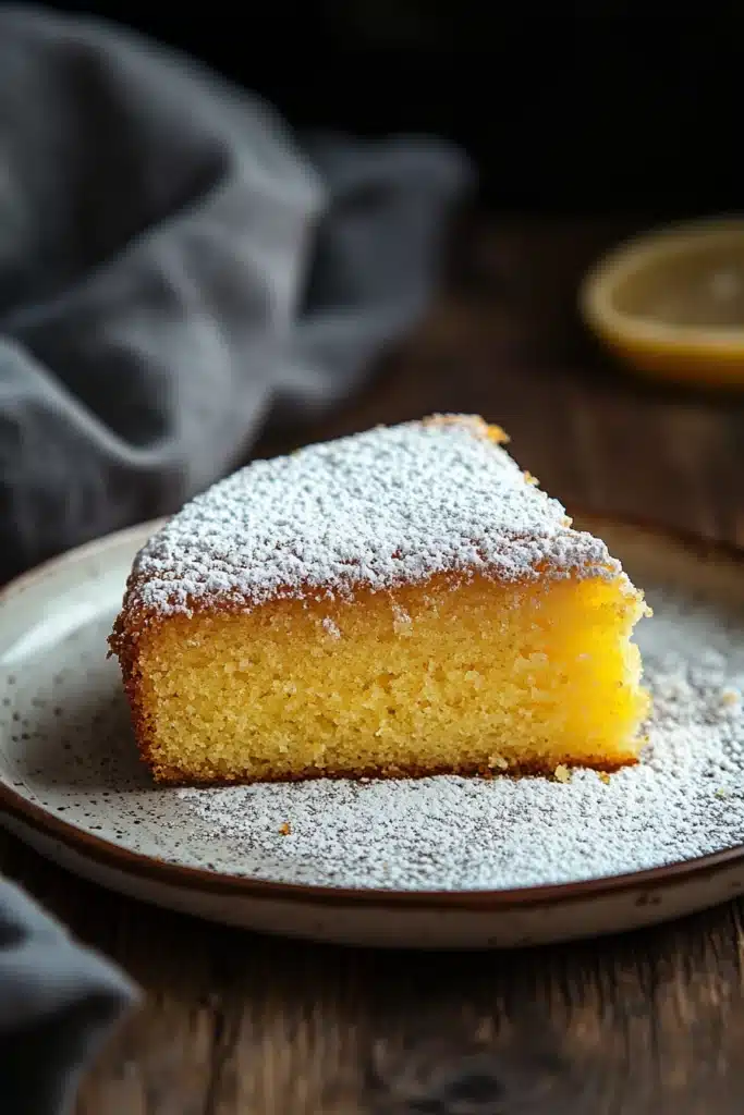 Close-up of a lemon cake with Italian ingredients, showcasing a bright and appetizing presentation.