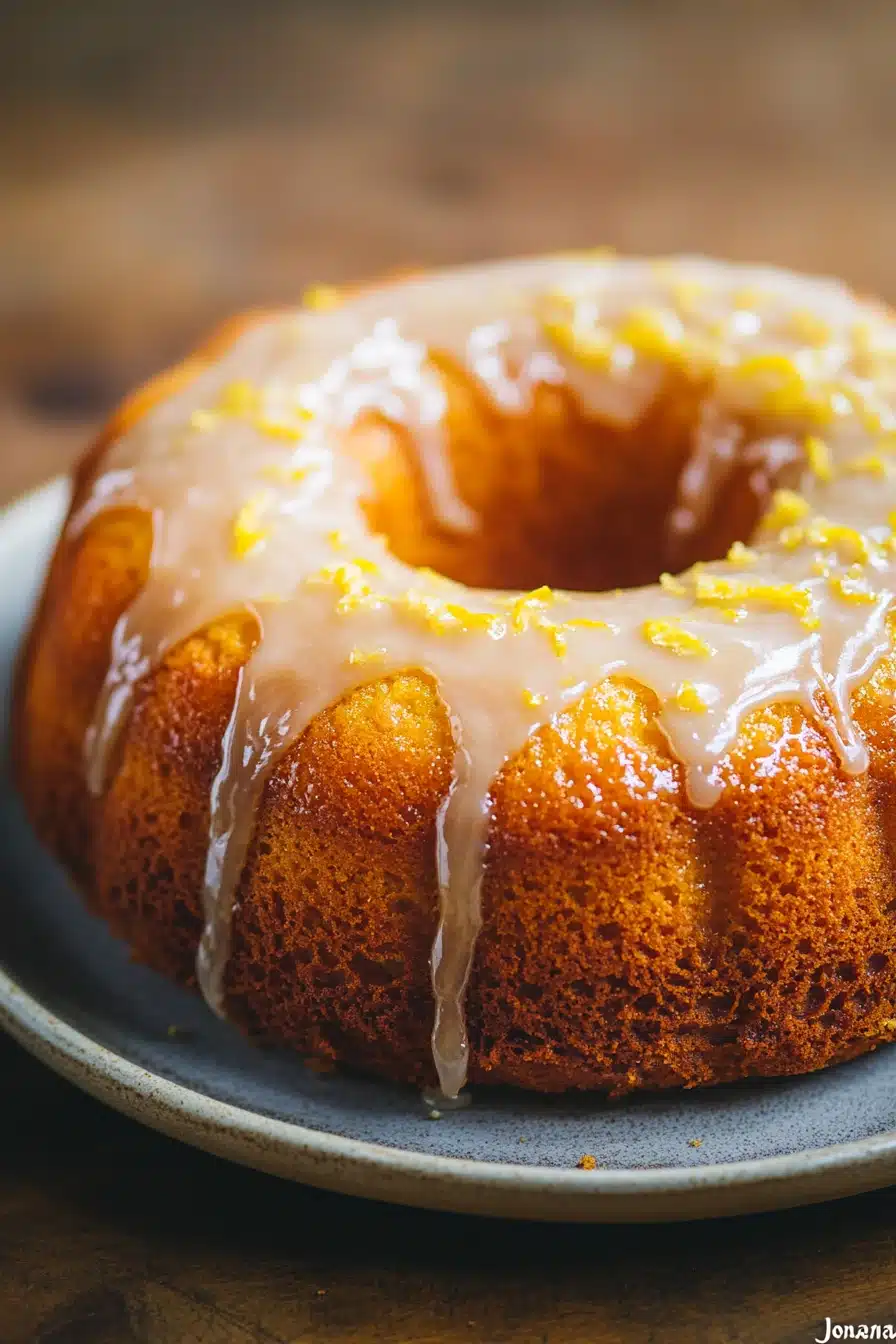 Close-up of a lemon cake with a slice cut out, showcasing its moist texture and vibrant yellow color.