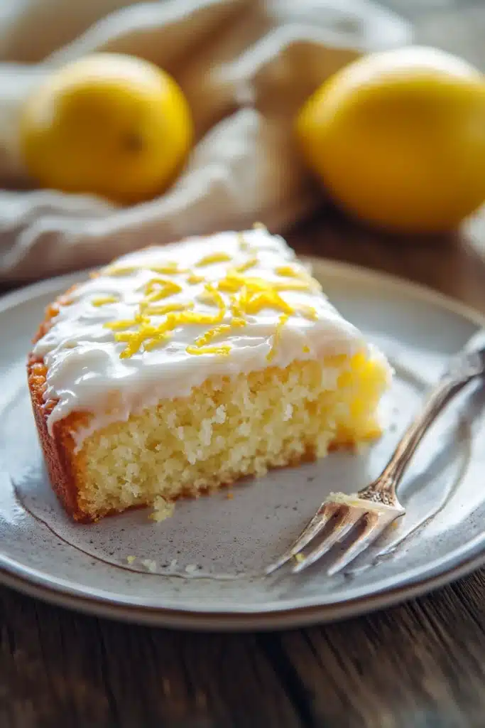 Close-up of a lemon cake with lemon yogurt on a clean background