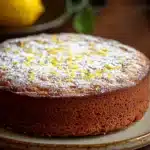 Close-up of a lemon cake with a creamy texture and bright lighting