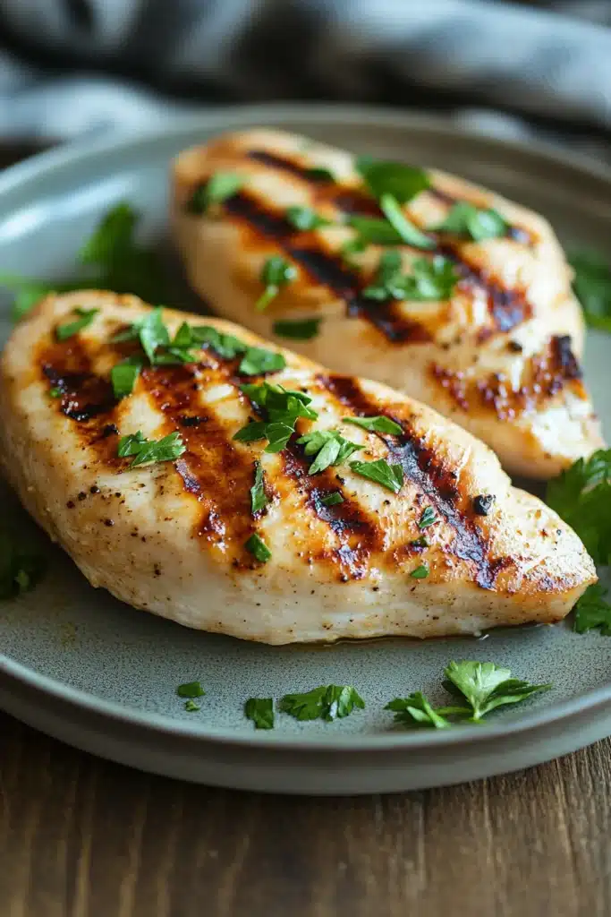 Close-up of a low calorie chicken fillet with bright, natural lighting
