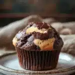 Close-up of muffin bicolore allo yogurt with a clean background and bright lighting