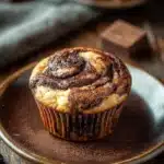 Close-up of muffin bicolore allo yogurt with a golden crust and soft texture