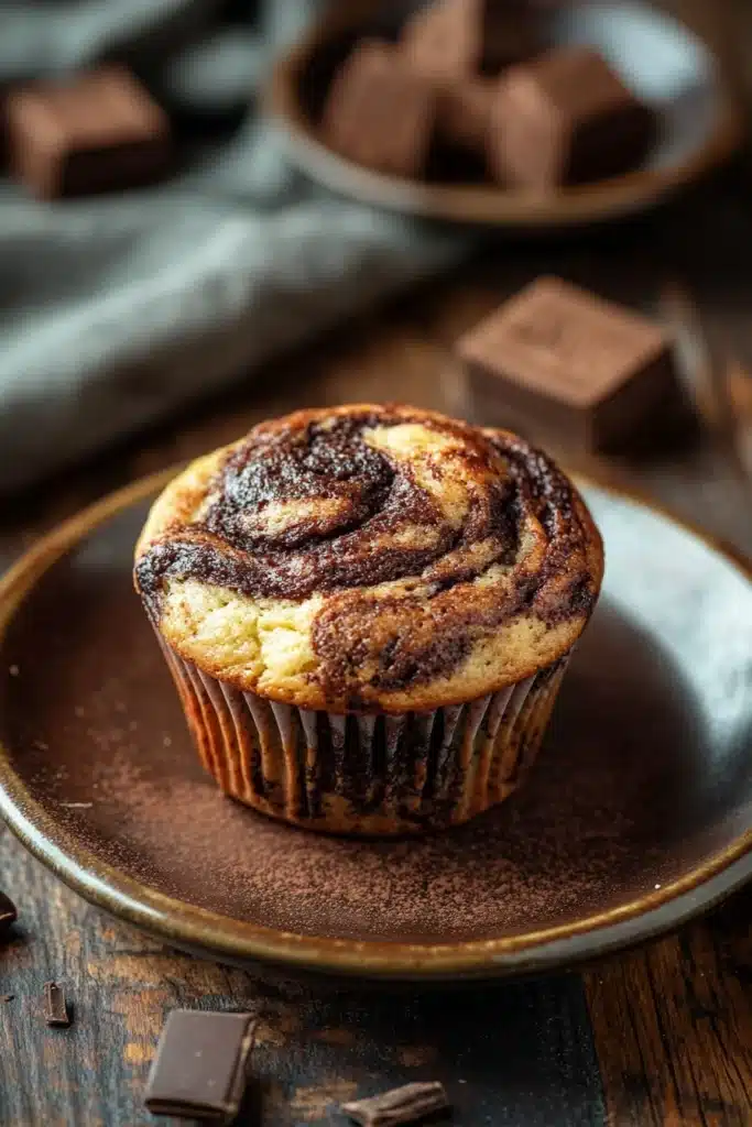 Close-up of muffin bicolore allo yogurt with a golden crust and soft texture