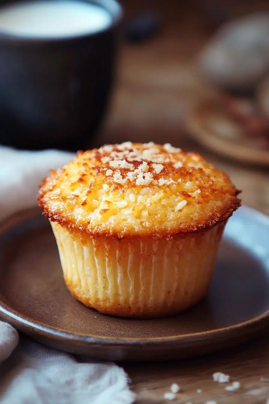 Close-up of golden brown muffins made with rice flour and yogurt, displayed on a clean white background.