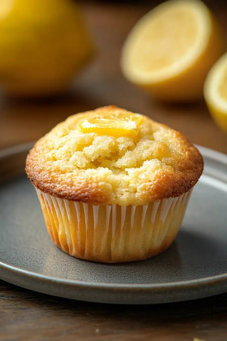 Close-up of freshly baked muffin limone yogurt with a golden crust and soft texture.