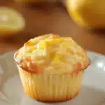Close-up of freshly baked muffin limone yogurt with a golden crust and soft texture