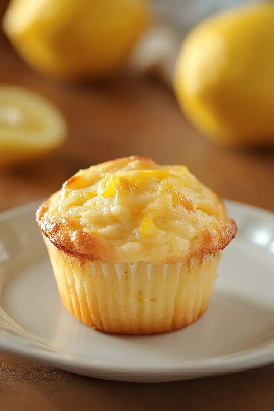 Close-up of freshly baked muffin limone yogurt with a golden crust and soft texture
