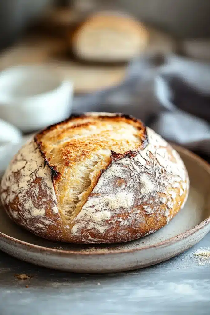 Close-up of no knead bread dough with a clean background, showcasing its texture and simplicity.