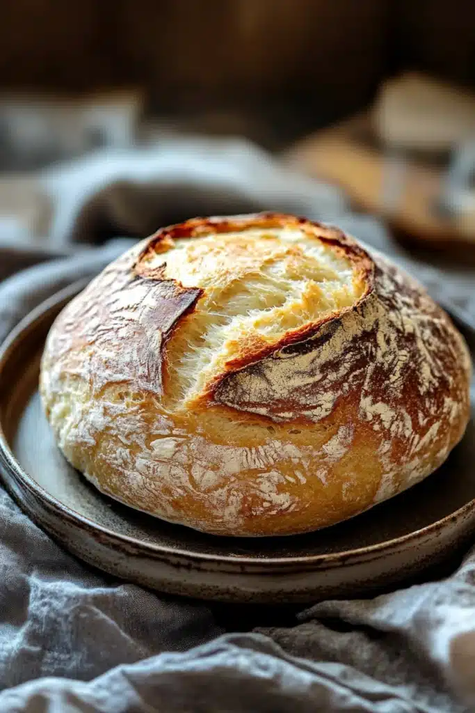 Close-up of no knead bread dough in a bowl with a clean background