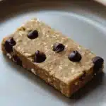 Close-up of nut-free cookie dough protein bars on a clean surface