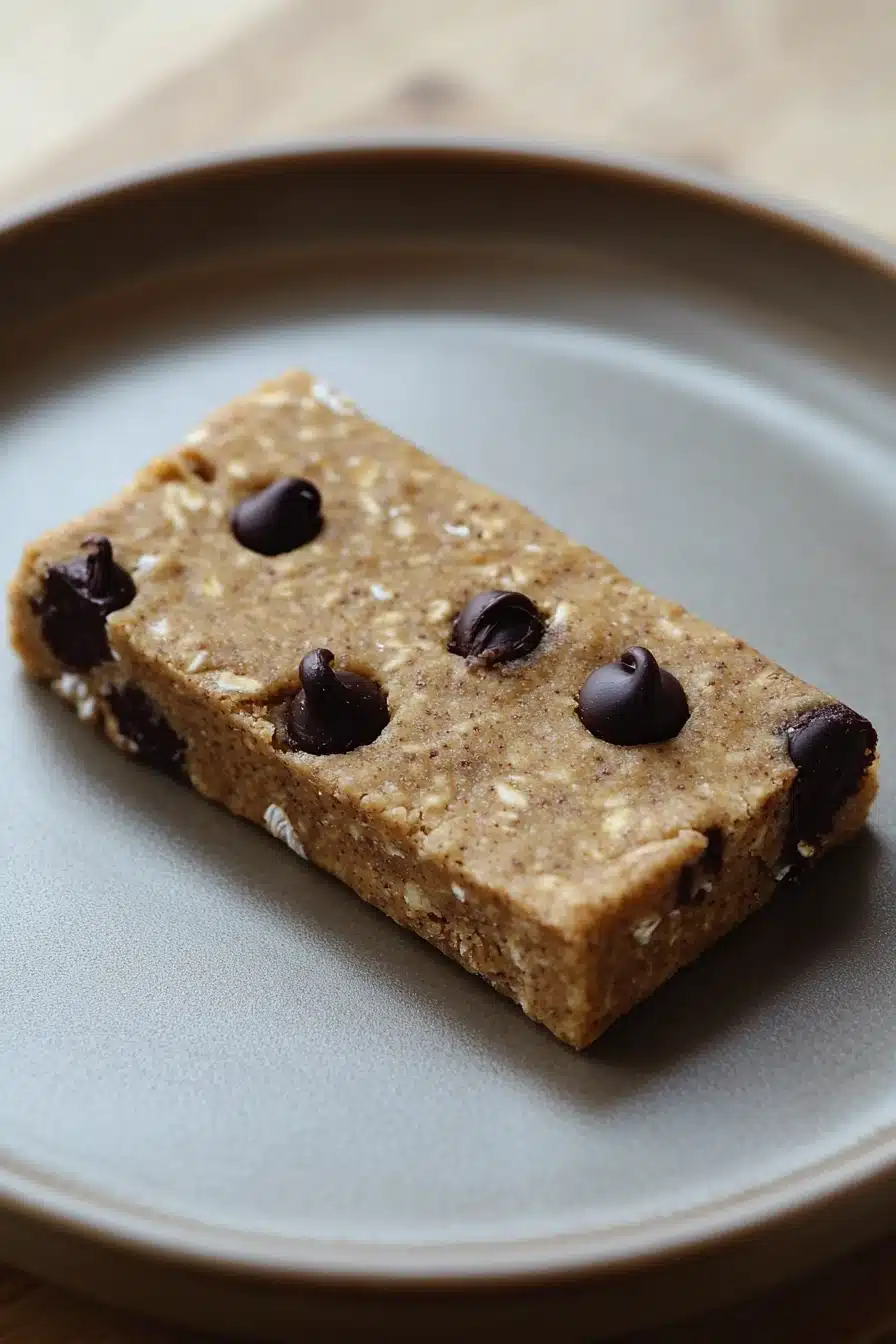 Close-up of nut-free cookie dough protein bars on a clean surface