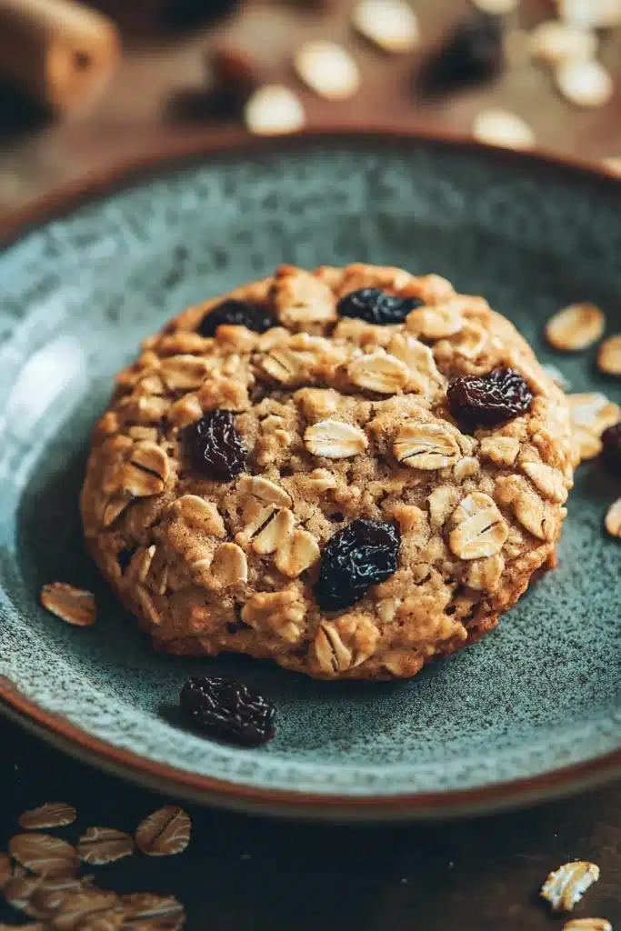 Close-up of freshly baked oatmeal cookies on a clean white background