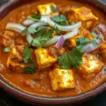 Close-up of paneer tikka masala with creamy sauce and herbs