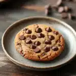 Close-up of peanut butter cookies with chocolate chips on a clean background.