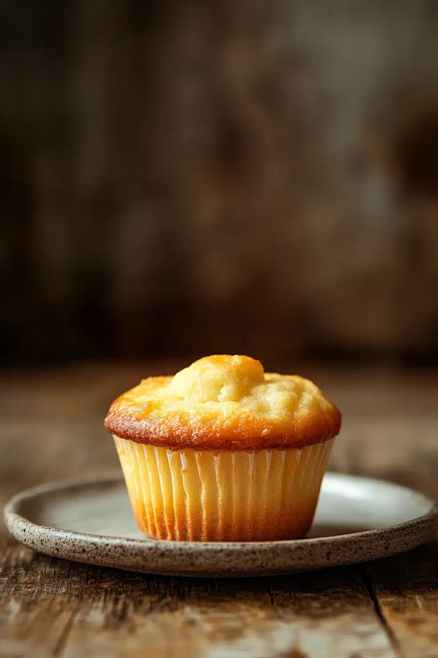 Close-up of plain yogurt muffin with a golden crust on a minimal background