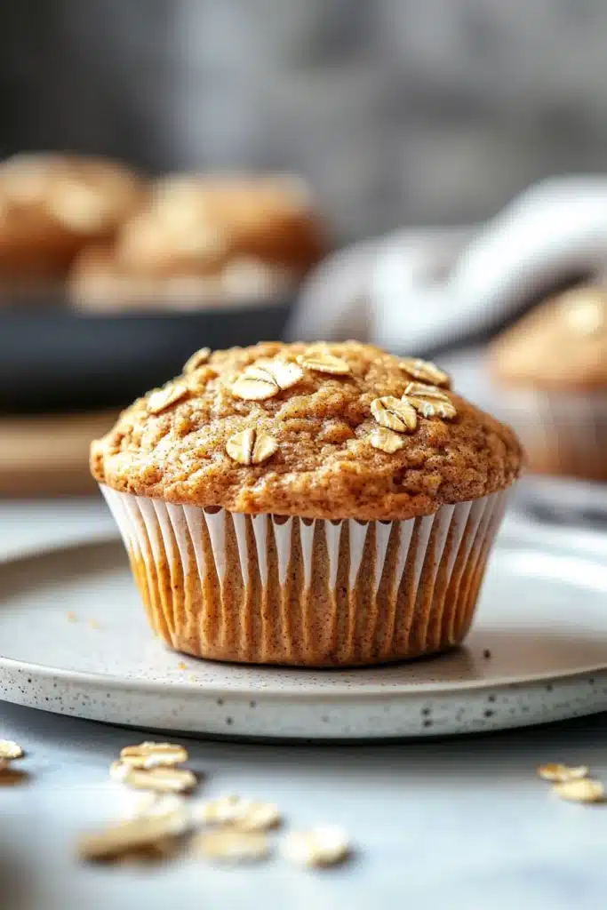 Close-up of freshly baked protein muffins on a wooden board