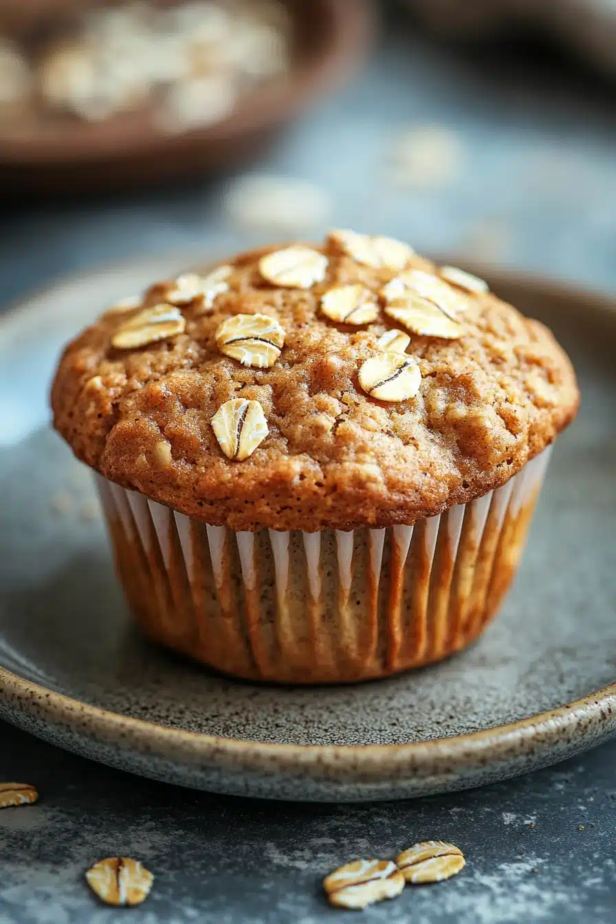 Close-up of a protein muffin with visible textures and natural lighting