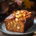 Close-up of pumpkin apple bread with a golden crust on a clean background