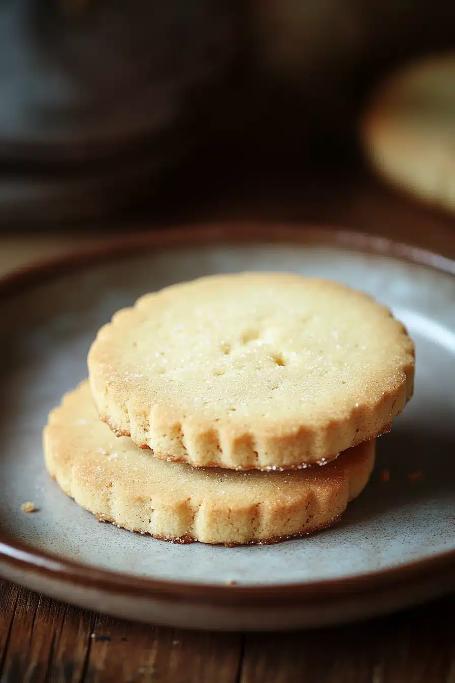 Close-up of golden shortbread cookies on a white background, no mixer needed