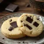 Close-up of a shortbread cookie with chocolate on a clean background.