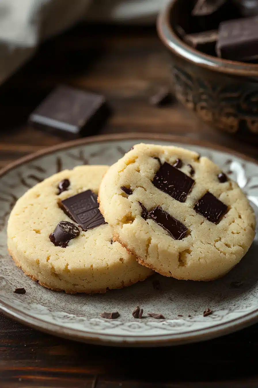 Close-up of a shortbread cookie with chocolate on a clean background.