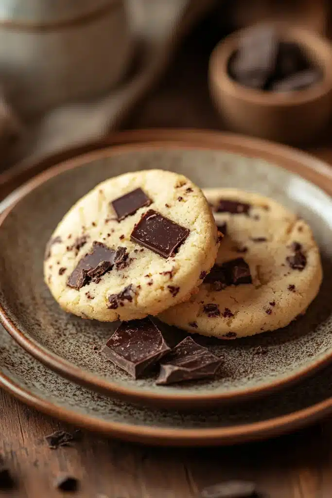 Close-up of shortbread cookies drizzled with chocolate on a white background