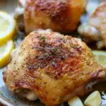 Close-up of a slow cooker chicken dish with creamy sauce, garnished with herbs, perfect for Whole 30.