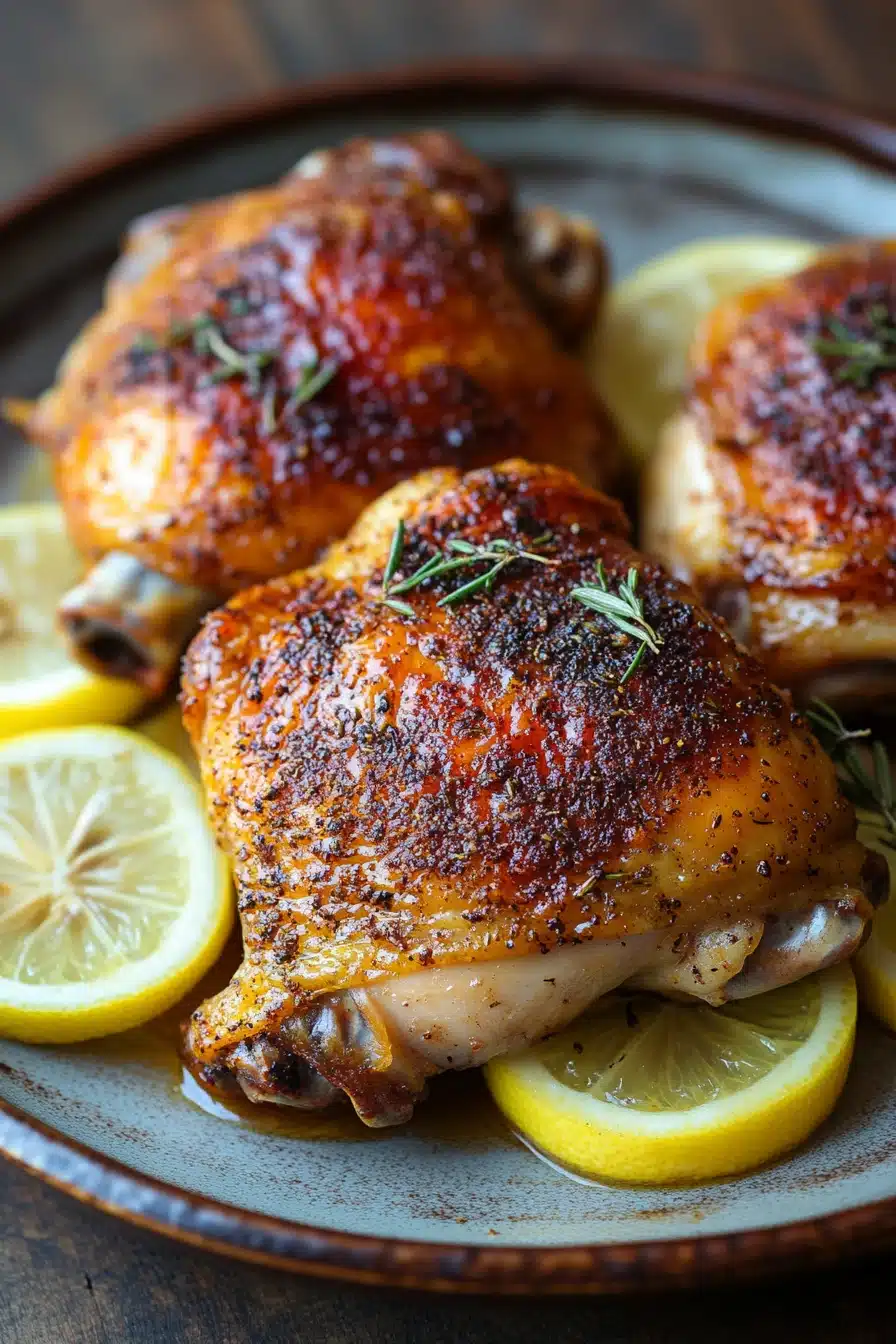 Close-up of a slow cooker chicken dish with herbs and creamy sauce, perfect for Whole 30.