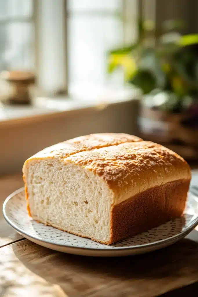 Close-up of the Loopy Whisk gluten free sandwich bread with a golden crust and soft texture