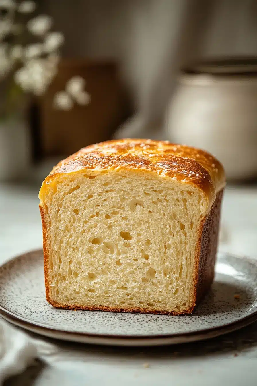 Close-up of gluten-free sandwich bread with a golden crust, perfect for homemade sandwiches.