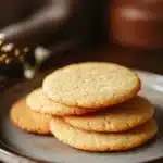 Close-up of thin and crispy cookies on a white plate with a clean background