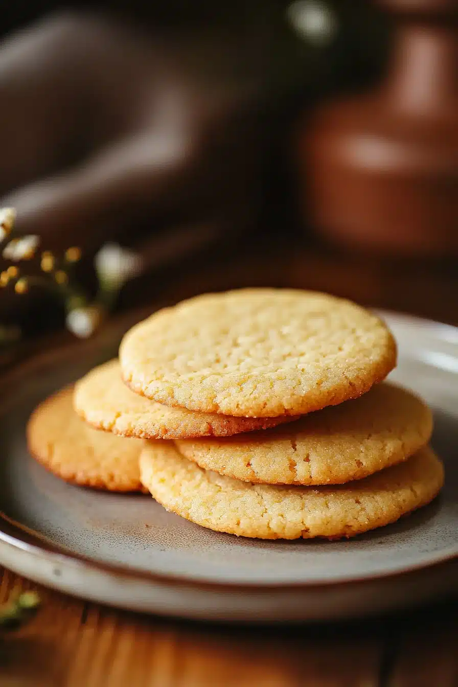 Close-up of thin and crispy cookies on a white plate with a clean background