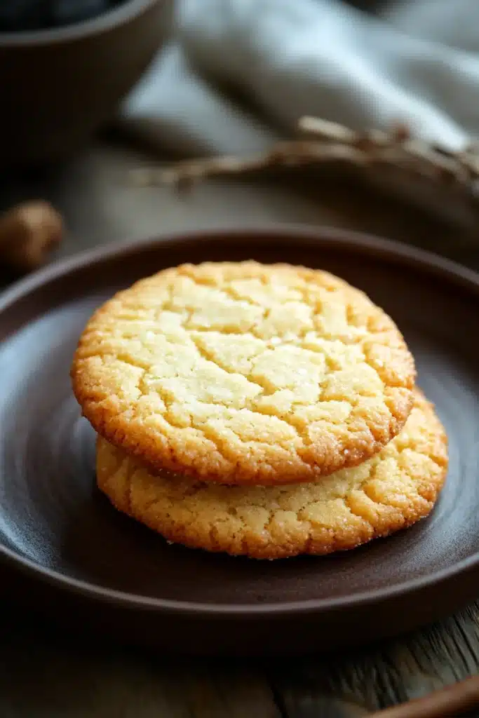 Close-up of thin and crispy cookies on a white plate with a clean background.